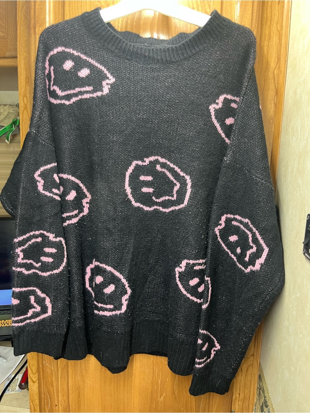 Fashion Nova Black Sweater with Pink Smiley Motifs Sz 1X